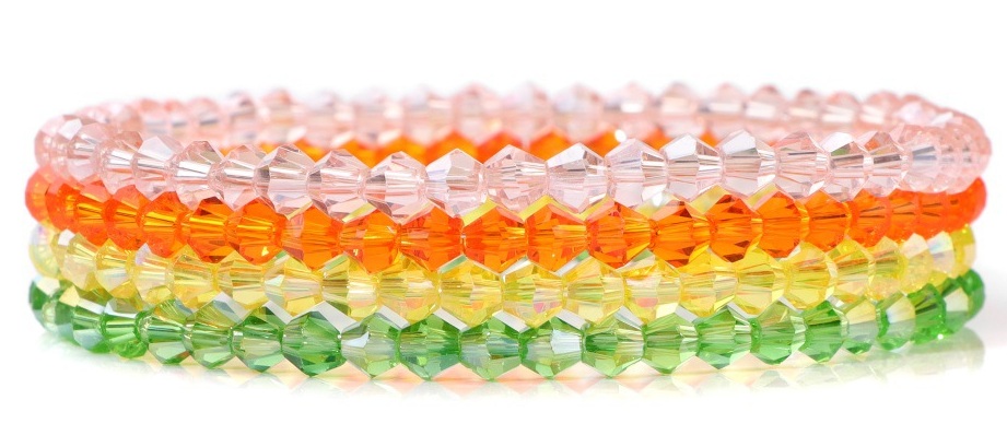 C-E20.5 B2565-004-5 Faceted Glass Bracelets 4mm - Set 4pcs Multi