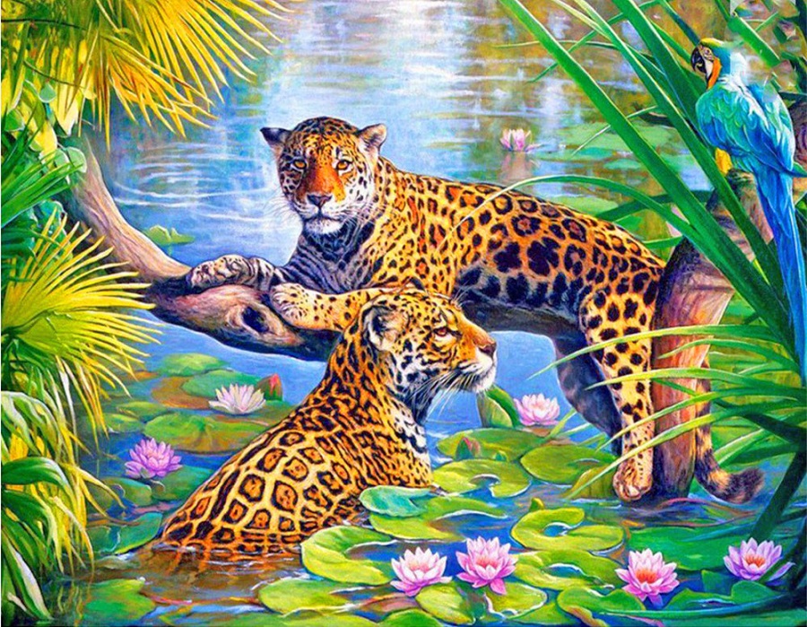 T-B7.1 GM1032  Diamond Painting -Canvas 50x40cm - Painting 45x35cm Tigers