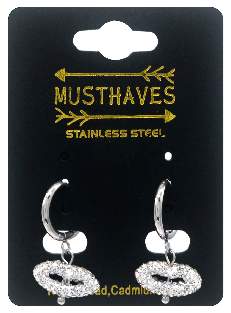 F-F17.5 E1033-002S-1 S. Steel Earrings Crystals Kiss 2.5x1.5cm