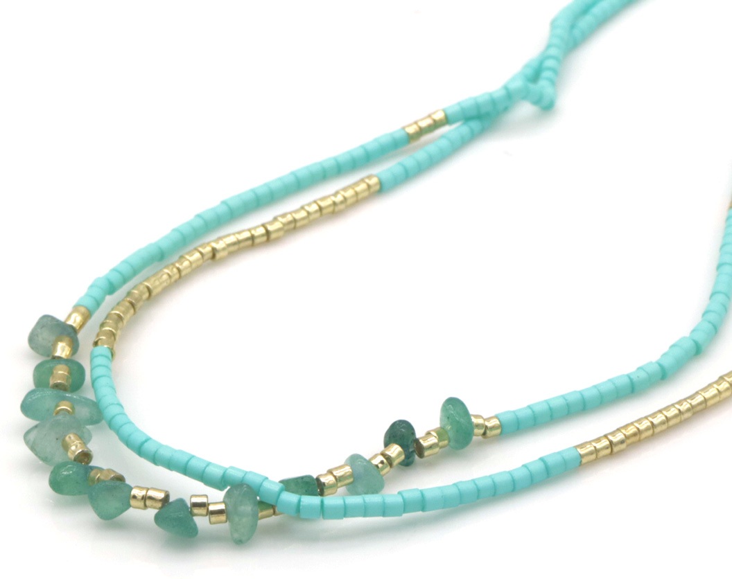 B-C23.2 N1034-007-2  Fashion Necklace Layered Glassbeads 40-45cm Blue
