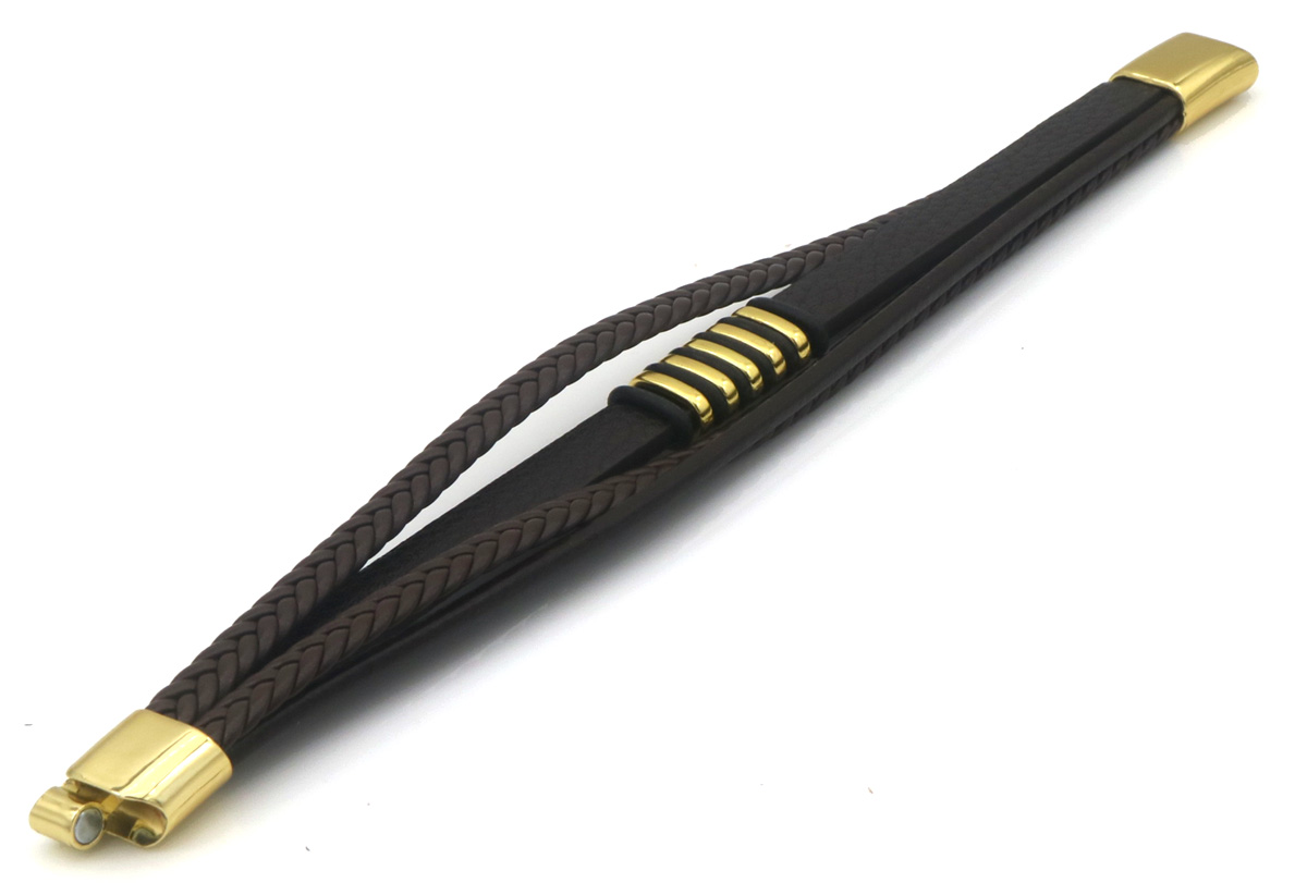 D-D17.2 B25104-006-3 PU Bracelet 21cm Brown-Gold