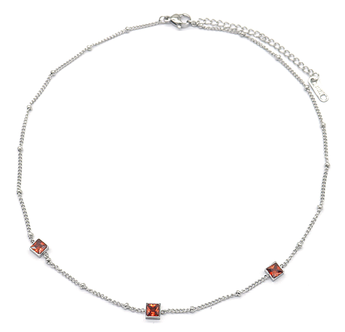 F-B10.2  N028-003S S. Steel Necklace with Cubic Zirconia Red