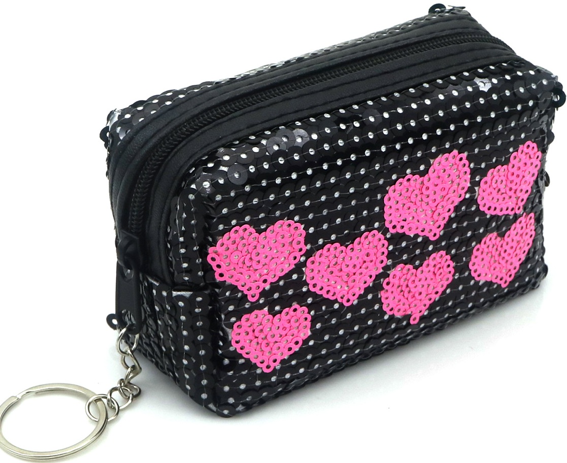 L-A3.1 KY1154-002 Keychain Wallet LOVE Sequins 10x7x4cm Black
