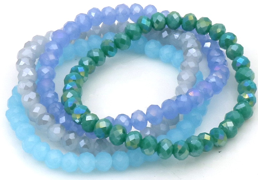 E-F7.3 B2565-001-26 Faceted Glass Bracelets 6mm - Set 4pcs Blue
