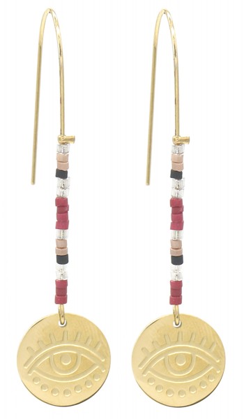 D-C18.2 E010-034G S. Steel Earrings with Beads and Coin 5.5cm