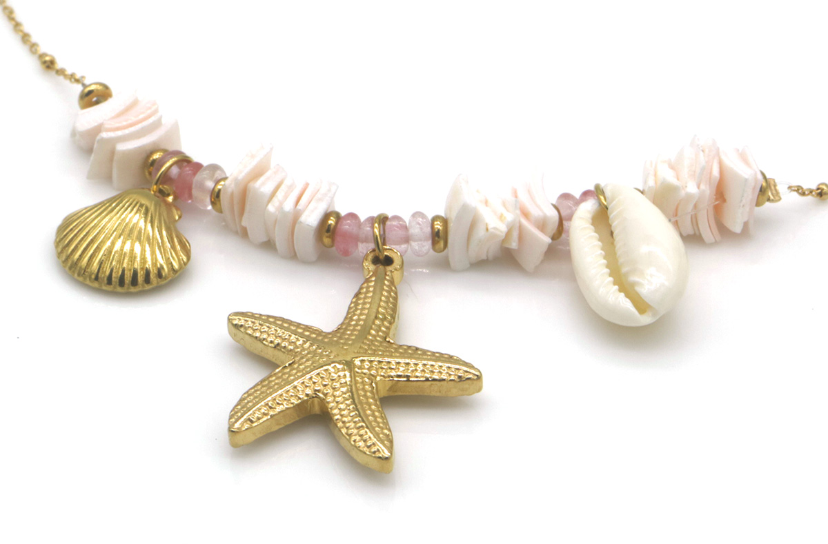 F-F24.1 N2539-050G S. Steel Necklace Shells - Starfish 40-45cm