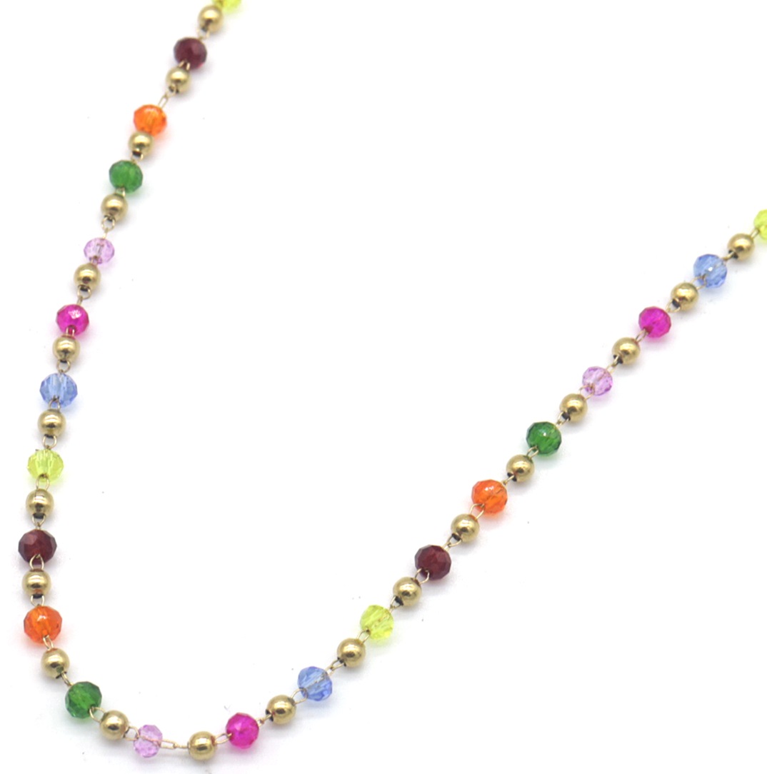 J-A4.3  N831-006-2 S. Steel Necklace Glass Beads - Mutli