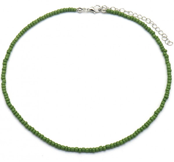C-A15.2 N1656-004 No.11 Necklace Glass Beads 37-44cm Green
